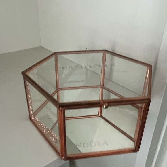 PANDORA Glass Jewelry Storage Box Octagon Copper Collectible Piece 2017 EUC - Picture 15 of 17